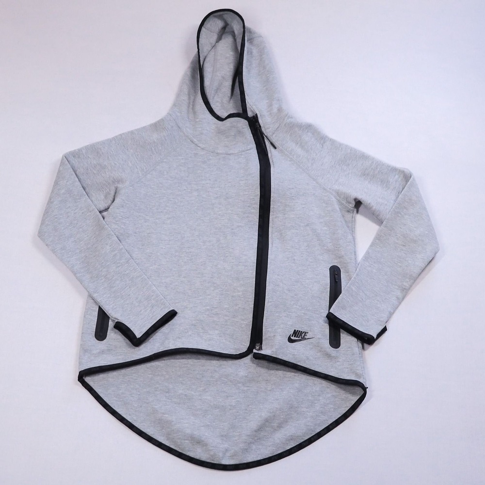 Nike Tech Fleece Asymmetric Cape Hoodie Women XS Grey Full Zip High Low 669613